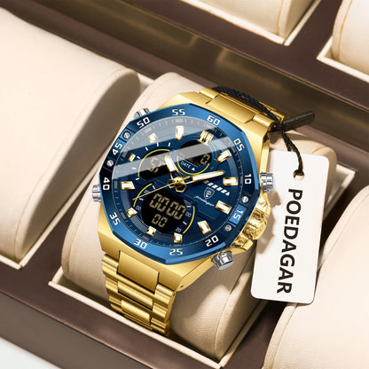 POEDAGAR Top Men Clock LED Luminous Waterproof Week Date Military Man Wristwatch Electronic Stainless Steel Quartz Men's Watches Beauty World Shop