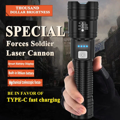 High Strong Power Led Flashlights 2000LM Tactical Torch with Display Light USB Charging Camping Fishing Emergency Zoom Lantern Beauty World Shop