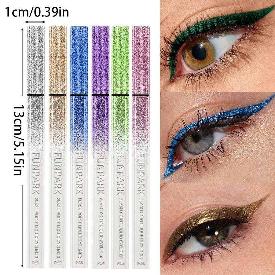 6 Color Diamond Shiny Eye Liner Eyeshadow Waterproof Quick-dry Silver Gold Metellic Pearlescent Liquid Eyeliner Makeup Gilfts Beauty Trend Shop