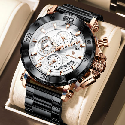 POEDAGAR Luxury Men's Watch Calendar Luminous Waterproof Man Clock Chronograph Stainless Steel Quartz Watches For Men Reloj Gift Beauty World Shop