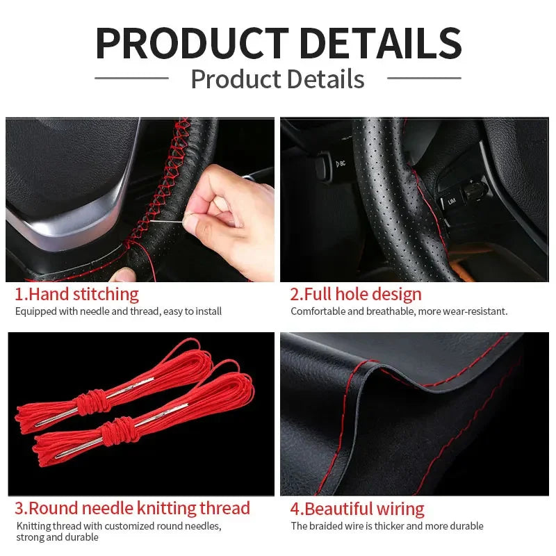 Genuine Leather Steering Wheel Cover For Car Braiding Steering Wheel Protector Covers Anti Scratch Steering Accessories Beauty World Shop