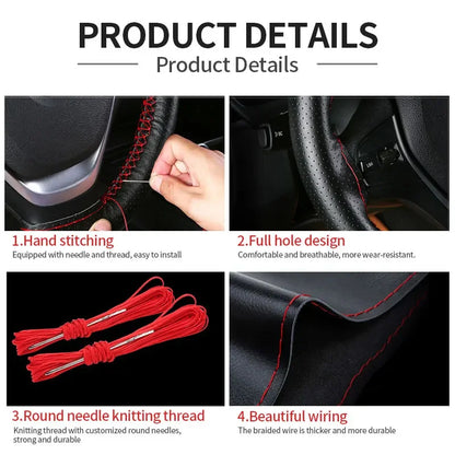 Genuine Leather Steering Wheel Cover For Car Braiding Steering Wheel Protector Covers Anti Scratch Steering Accessories Beauty World Shop