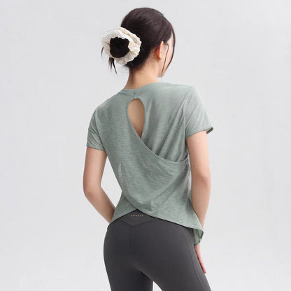 Women's Tight Sports T-shirt Quick Dry Short Sleeve Yoga T-shirt Pilates Fitting Fitness Back Hollow Out Running T-shirt Beauty World Shop