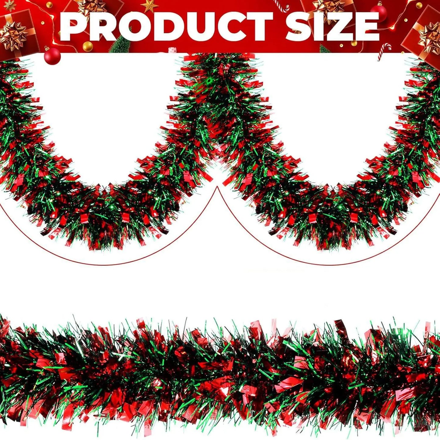 Christmas Tinsel Garlands Decoration Bar Tops 2/10M Red Green Wreath Xmas Tree Ornaments Party Home Staircase Decor Pendant Prop Beauty World Shop