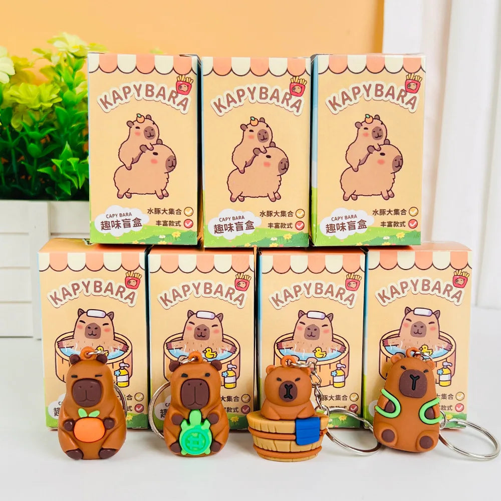 In Stock 24pcs Capybara Blind Box Keychain Cute Snot Bear Figure Mystery Box Doll Pendant Wholesale Bag Backpack Decorations Beauty World Shop