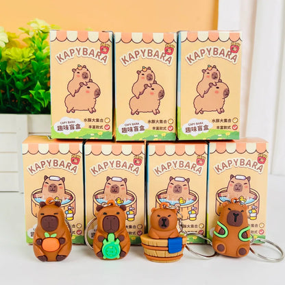 In Stock 24pcs Capybara Blind Box Keychain Cute Snot Bear Figure Mystery Box Doll Pendant Wholesale Bag Backpack Decorations Beauty World Shop
