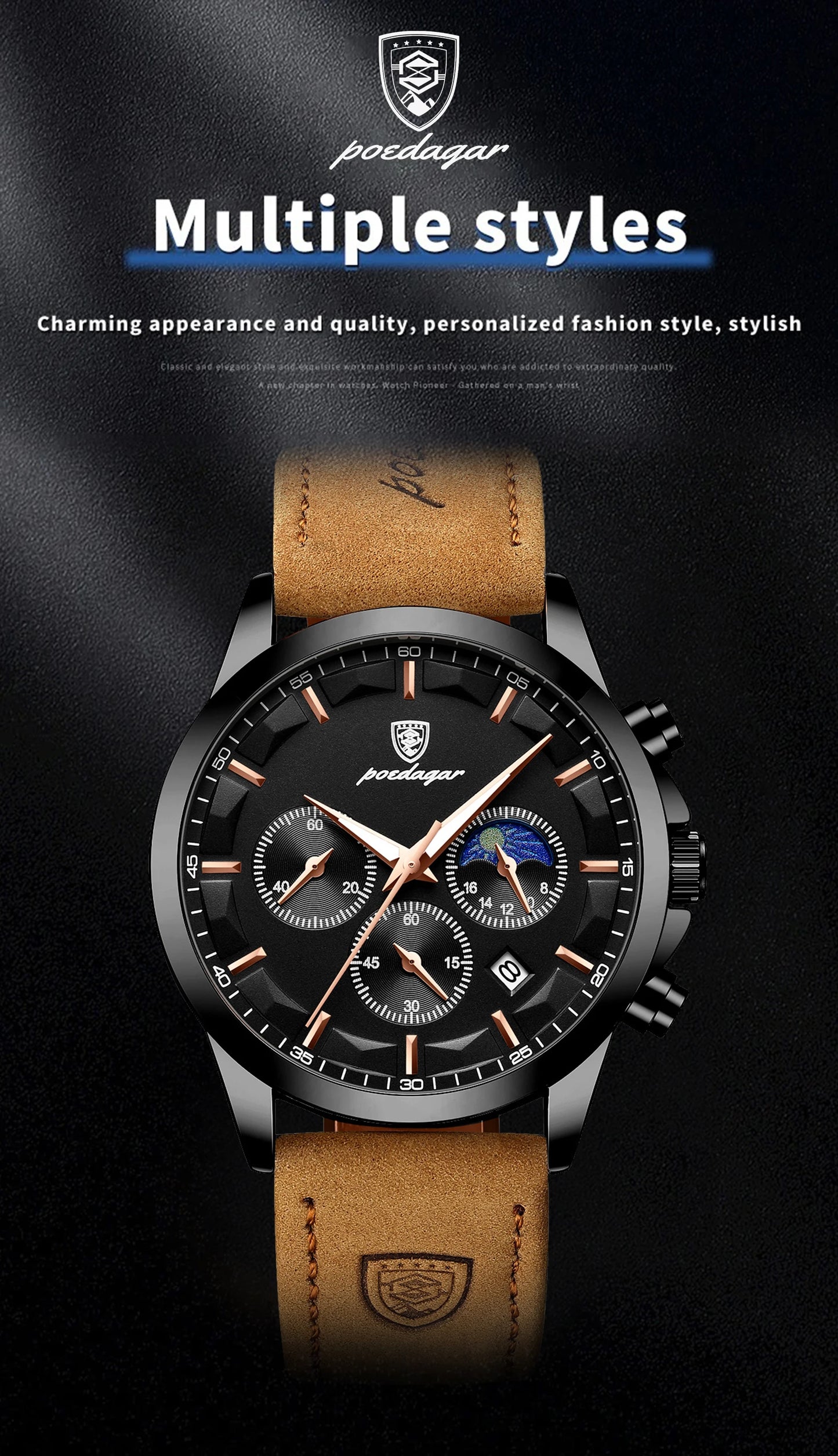 POEDAGAR Original Military Men Clock Waterproof Luminous Leather Quartz Man Watch Chronograph Date Luxury Business Men's Watches Beauty World Shop