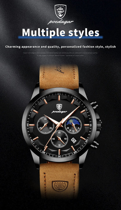 POEDAGAR Original Military Men Clock Waterproof Luminous Leather Quartz Man Watch Chronograph Date Luxury Business Men's Watches Beauty World Shop