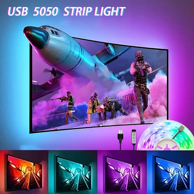 Bluetooth USB 5V RGB LED Strip Light 5050 Controller 5M Flexible Diode Lamp Tape Lights TV Background Lighting Desk Room Decor Beauty Fashion
