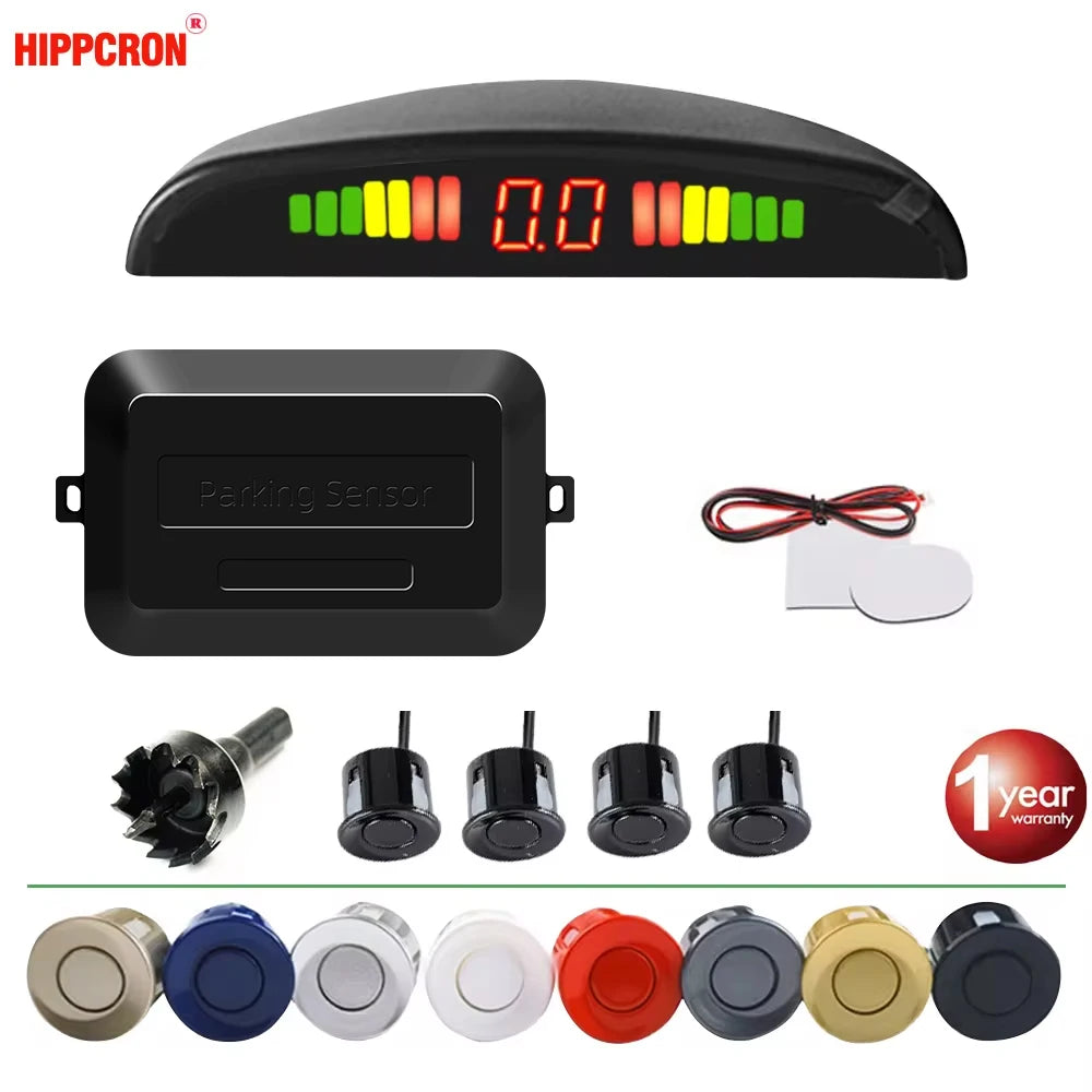 Hippcron Car LED Parking Sensor Kit 4 Sensors 22mm Reverse Radar Sound Alert Indicator System 8 Colors Beauty World Shop