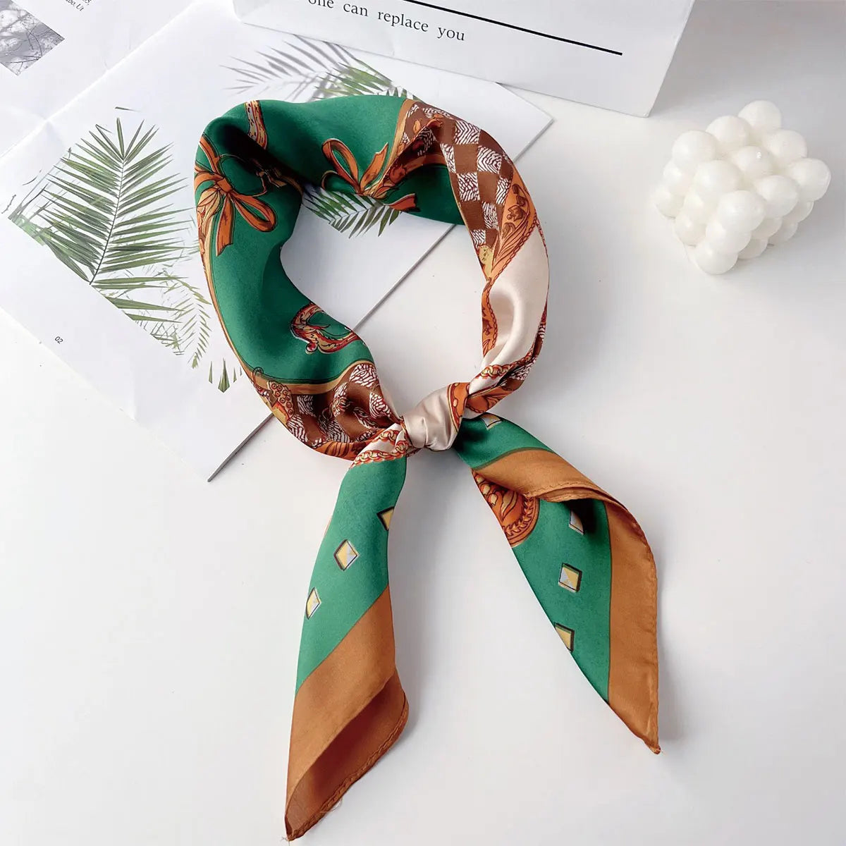 70x70cm Fashionable Korean Style Silk Square Scarf Satin Print Hairband Necktie Hair Accessory Headscarf Versatile Wrap Scarf Beauty World Shop
