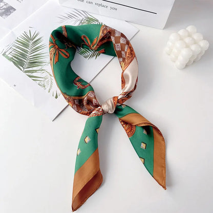 70x70cm Fashionable Korean Style Silk Square Scarf Satin Print Hairband Necktie Hair Accessory Headscarf Versatile Wrap Scarf Beauty World Shop