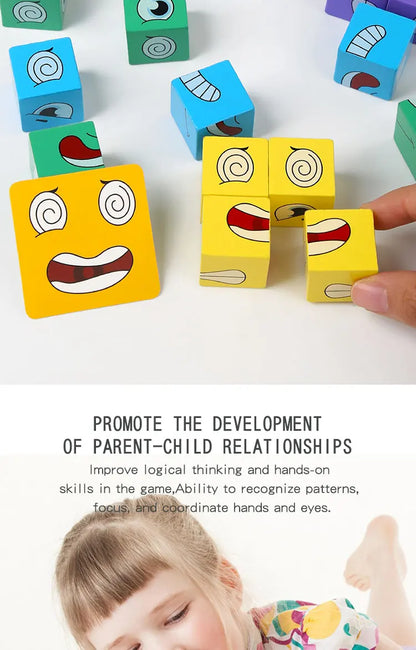 Kids Emotions Expression Game Wooden Cube Face Changing Board Cartoon Puzzle Toy Montessori Thinking Challenge Games Beauty Fashion
