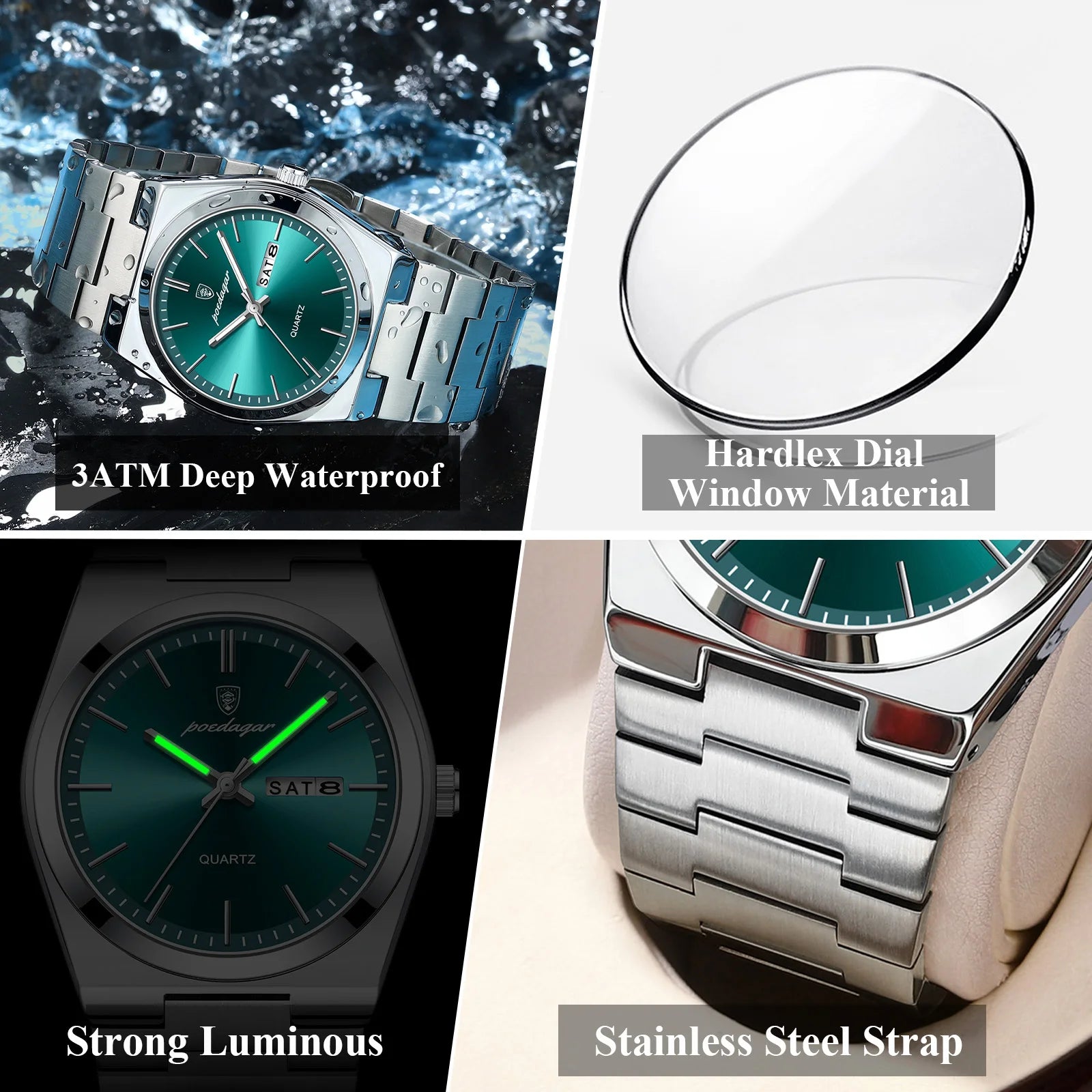POEDAGAR Exquisite Business Men Watch Stainless Steel Waterproof Luminous Man Wristwatch Date Week Classic Men's Quartz Watches Beauty World Shop