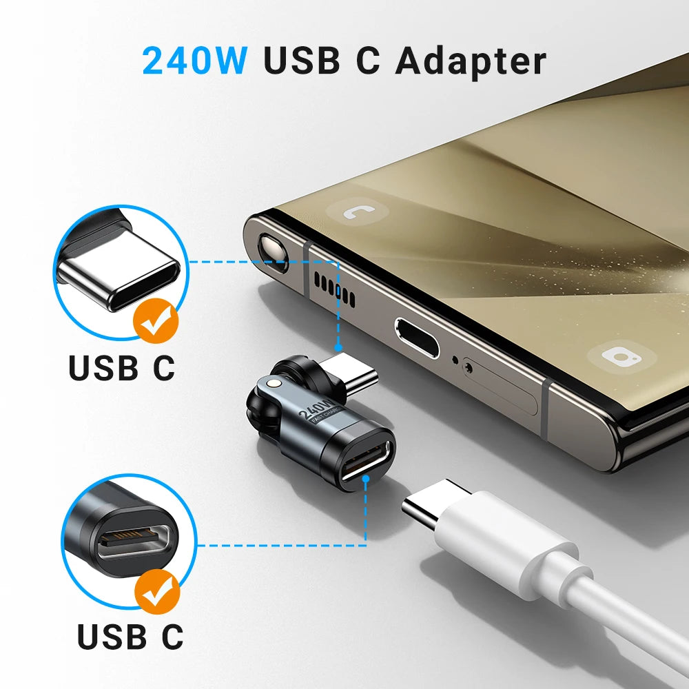 AUFU PD240W USB C to Type C OTG Adapter 540 Rotation 5A Fast Charge Cable Converter for iPhone 16 MacBook Samsung Xiaomi Laptop Beauty World Shop