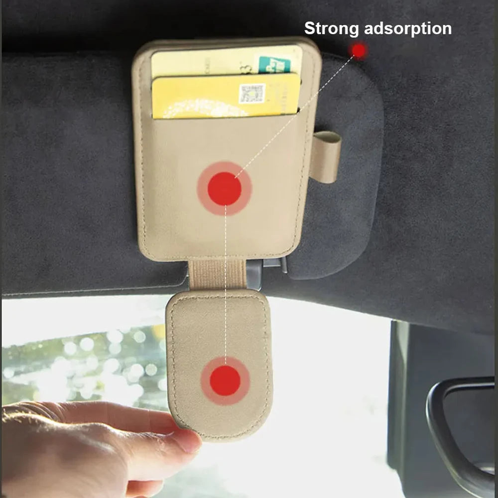 Multifunctional Pu Leather Car Sun Visor Glasses Holder Creative Sunshade Sunglasses Storage Case Magnetic Clip Pen Card Holder Beauty World Shop