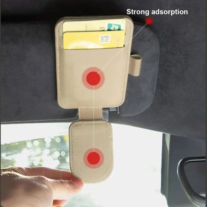 Multifunctional Pu Leather Car Sun Visor Glasses Holder Creative Sunshade Sunglasses Storage Case Magnetic Clip Pen Card Holder Beauty World Shop