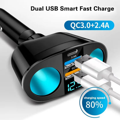 Multiple Devices Can Be Charged at the Same Time with Digital Display Car Charg Dual-port Car Charger Adapter Beauty World Shop