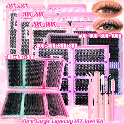 DIY Lash Extension Kit Clusters Individual Eyelashes Kit 9-16mm with Bond and Seal Wispy Natural Mange Lashes Beauty World Shop