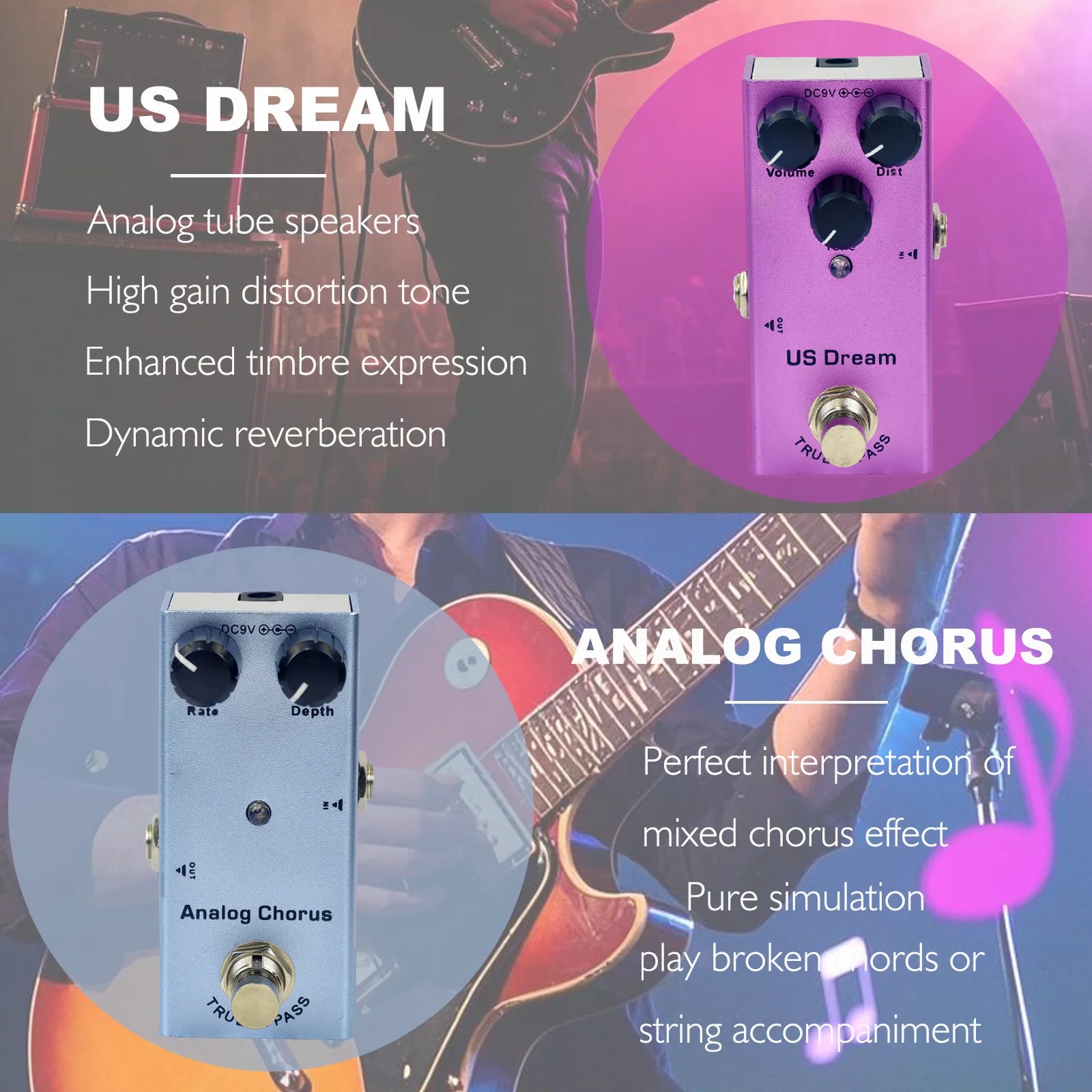 Mini Electric Guitar Effect Pedal Overdrive/Distortion Crunch/US Dream/Chorus/Vintage Phase/Digital Delay/Tremolo Beauty World Shop