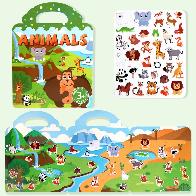 1 Book Jelly Sticker Book Quiet Book DIY Fun for Children's Scene Stickers Repeatedly Paste Puzzle Sticker Book Beauty World Shop