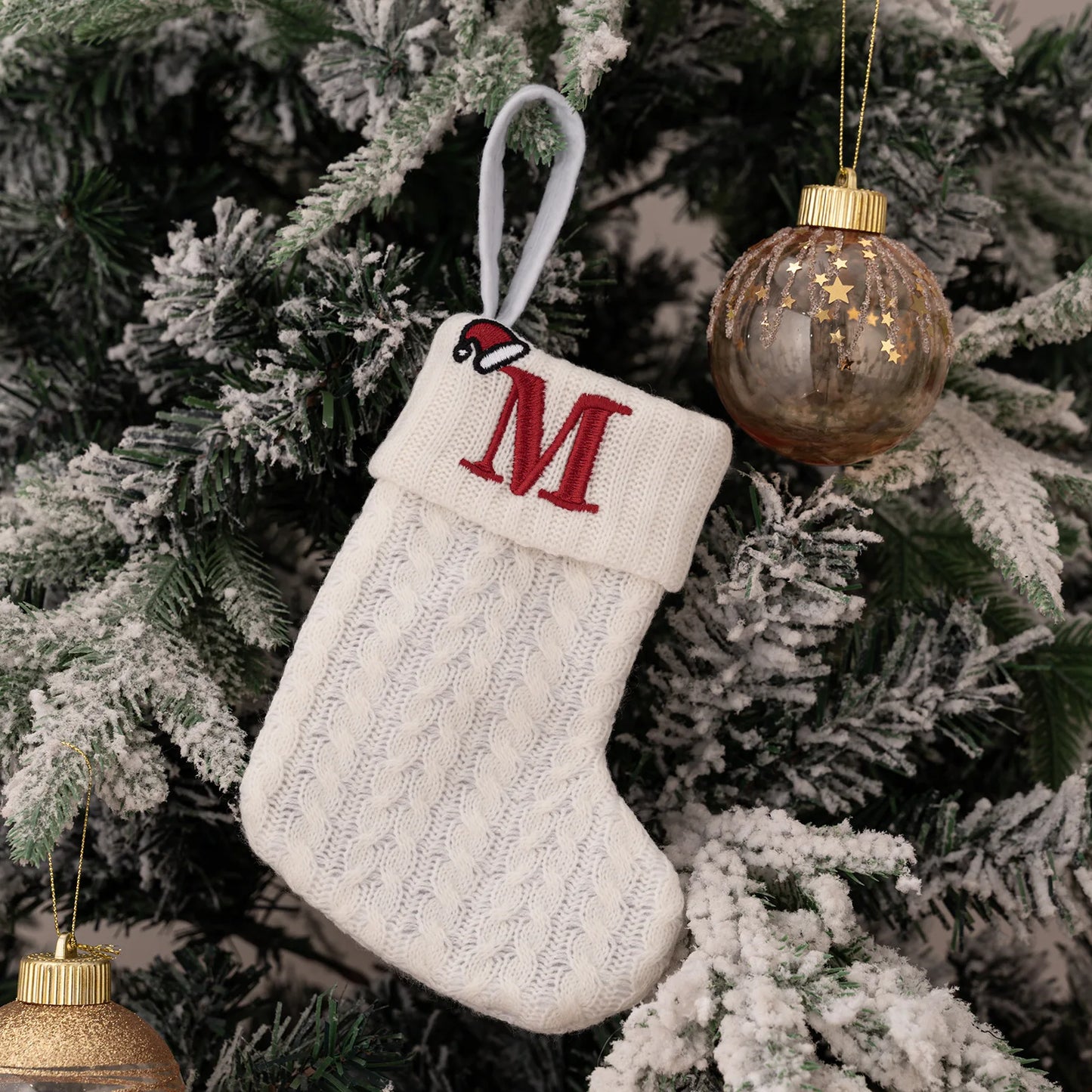 1PC A-Z Letter Hanging Christmas Stockings Knitted Socks  Christmas Tree Hanging for Family Party Decoration Beauty World Shop