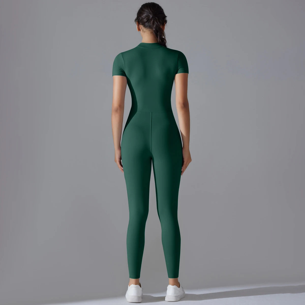 Naked zipper short sleeved yoga suit jumpsuit, quick drying breathable outdoor sports tight fitting jumpsuit, fitness suit Beauty World Shop