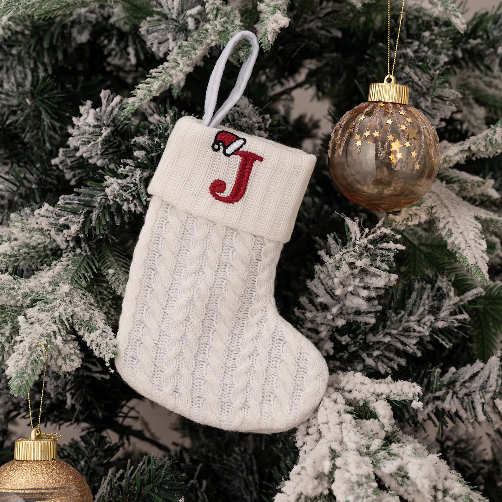 1PC A-Z Letter Hanging Christmas Stockings Knitted Socks  Christmas Tree Hanging for Family Party Decoration Beauty World Shop