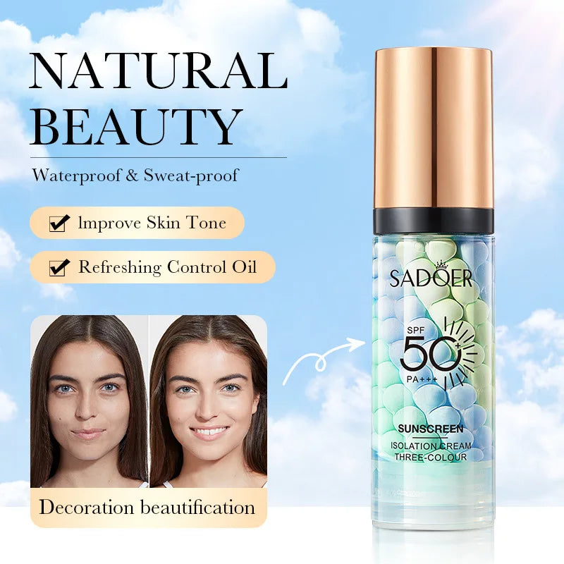 Face Makeup Primer Tri-color Cream Contour Color Isolation Waterproof Makeup Foundation Natural Makeup Base Cream 40g Beauty World Shop