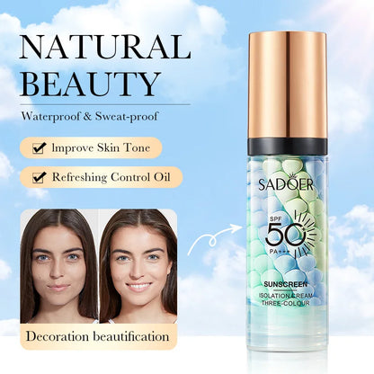 Face Makeup Primer Tri-color Cream Contour Color Isolation Waterproof Makeup Foundation Natural Makeup Base Cream 40g Beauty World Shop
