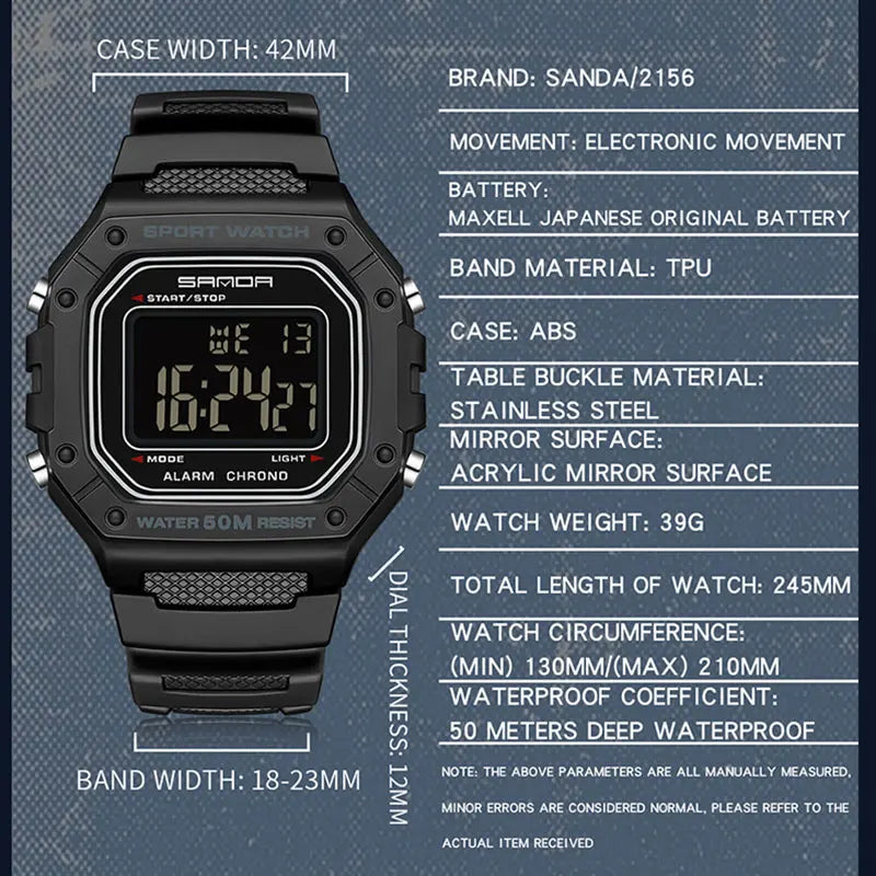 SANDA 2156 Fashion Mens Watch Military Water Resistant Sport Watches Army Big Dial Led Digital Wristwatches Stopwatches For Male Beauty World Shop