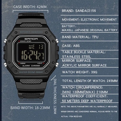 SANDA 2156 Fashion Mens Watch Military Water Resistant Sport Watches Army Big Dial Led Digital Wristwatches Stopwatches For Male Beauty World Shop
