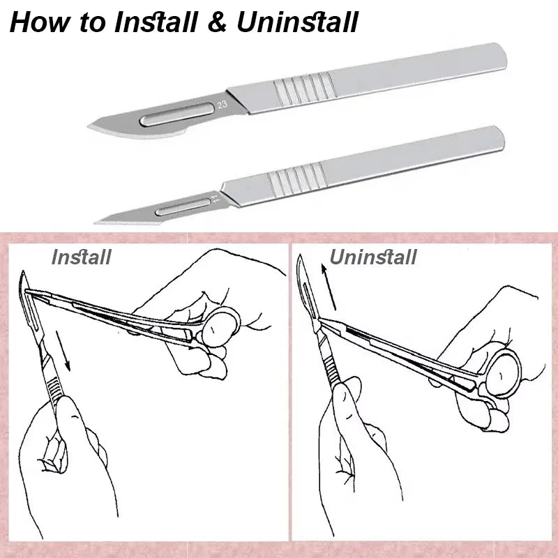 11 23 Scalpel Blade Set Metal Handle Stationery Steel Precision Craft Knife Cutter Wood Carve Stencil Box Open DIY Surgical Tool Beauty World Shop