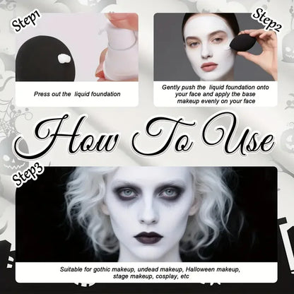 White Liquid Foundation, Full Coverage Heavy Duty Coverage, Creamy Liquid Formula for Goth Makeup, Cosplay, Long-Lasting Matte Beauty World Shop