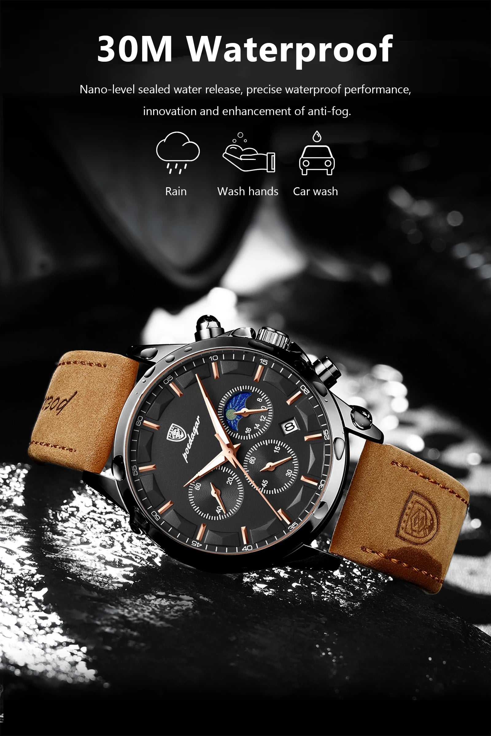 POEDAGAR Original Military Men Clock Waterproof Luminous Leather Quartz Man Watch Chronograph Date Luxury Business Men's Watches Beauty World Shop
