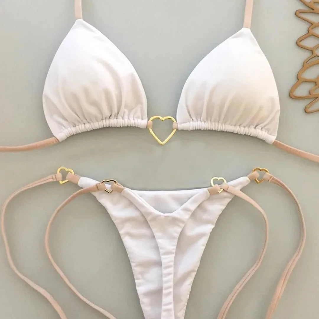 New Solid Color White Bikini Women suit Low Waist Lace-up Fashionable Swimsuit Two-piece Set Beauty World Shop