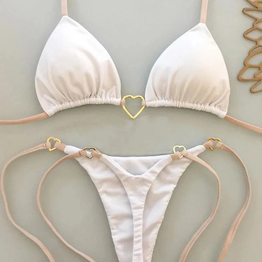 New Solid Color White Bikini Women suit Low Waist Lace-up Fashionable Swimsuit Two-piece Set Beauty World Shop