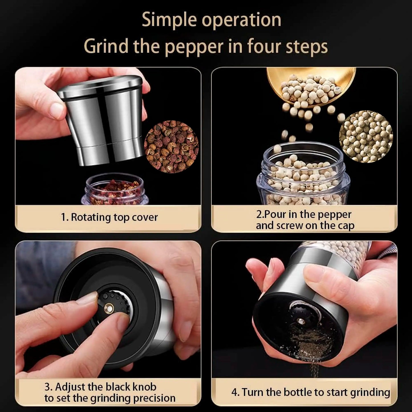2-in-1 Adjustable Pepper Salt Grinder - Rustproof Stainless Steel Manual Mill with Double Heads & Coarseness Control Beauty Trend Shop