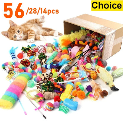 56pcs/28pcs/14pcs Cat Toys Mixed Pack. A Combination of Various Plastic Toys and Plush Toys Suitable for Multiple Cats To Play Beauty World Shop
