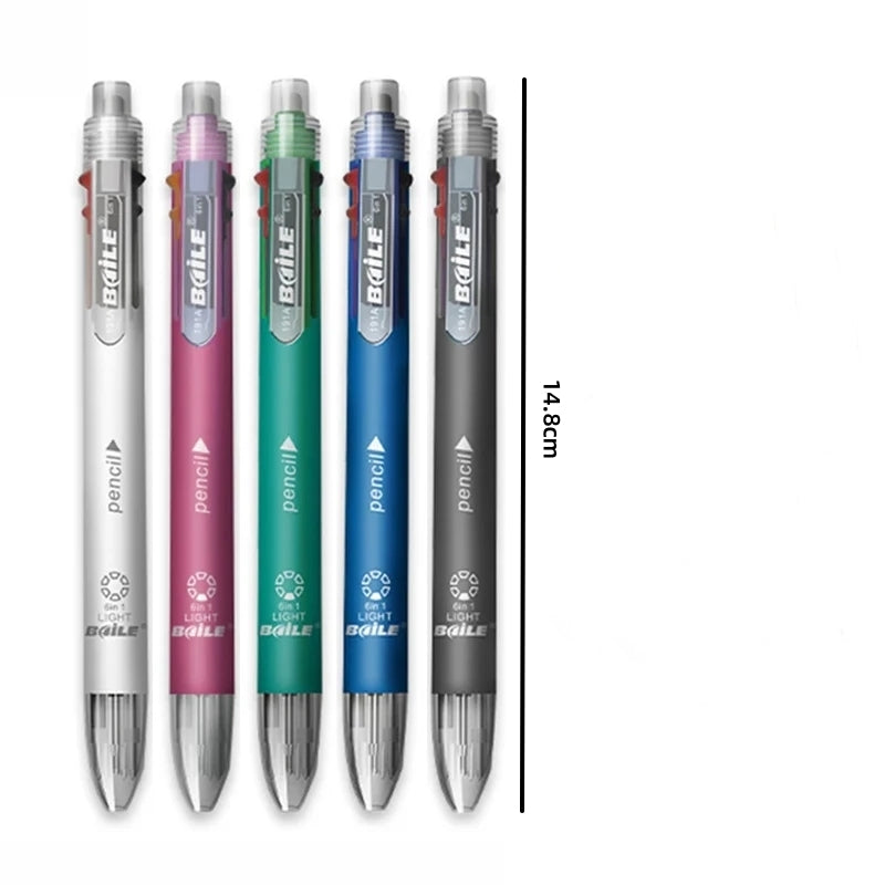 6 In 1 Multicolor Ballpoint Pens 5 Colors Ball Pen 1 Automatic Pencil With Eraser For School Office Writing Supplies Stationery Beauty World Shop