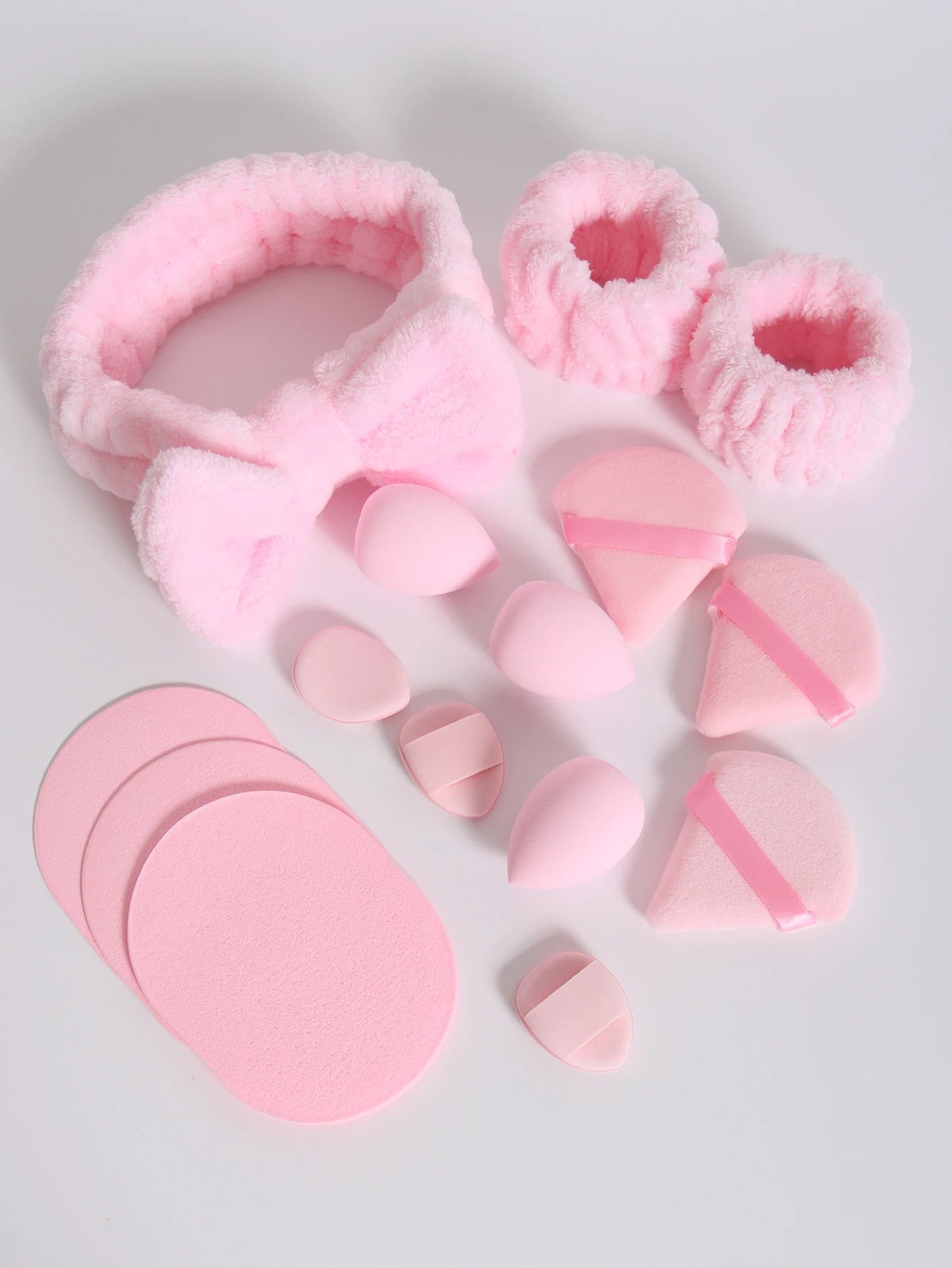 15Pcs Multi-Colored Fluffy Headband and Makeup Sponge Set-Sweet Style, Perfect Beauty Assistant Beauty World Shop