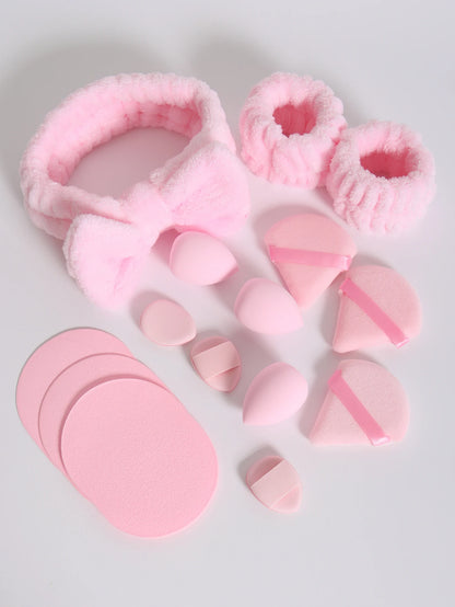 15Pcs Multi-Colored Fluffy Headband and Makeup Sponge Set-Sweet Style, Perfect Beauty Assistant Beauty World Shop