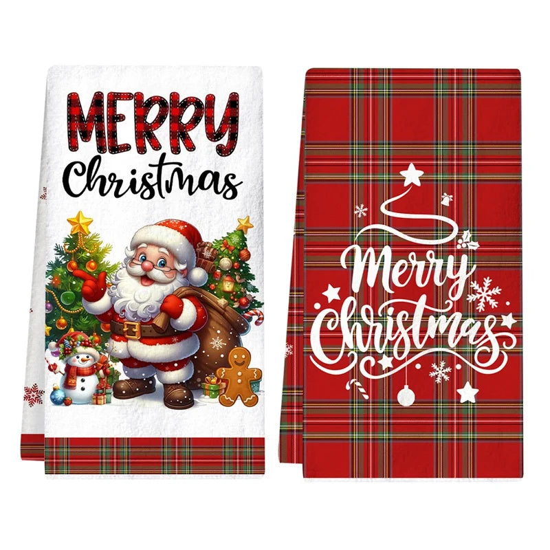 2pcs Christmas Kitchen Towels Buffalo Plaid Xmas Hand Towels Christmas Decorations for Home 2025 Navidad Noel Dish Towels Gifts Beauty World Shop