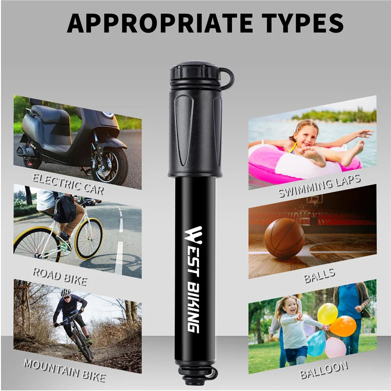 WEST BIKING 100Psi Mini Bike Pump Aluminum Alloy Bicycle Hand Air Pump Tire Inflator Schrader Presta Valve MTB Road Cycling Pump Beauty World Shop