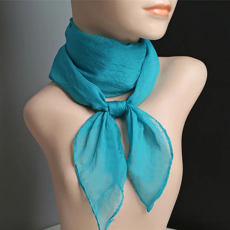 New 70X70cm Simulation Silk Scarves Women's Versatile Small Square Solid Chiffon Scarf Gauze Scarf Party Gift Beauty World Shop