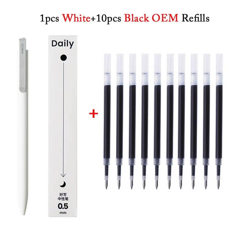 KACO Gel Pens Press Signature Pen Stationery Metal Pen Clip 0.5mm Black Ink Quicking Drying Large Capacity 800M Smooth Writing Beauty World Shop