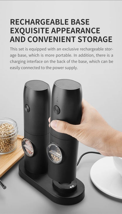 Electric Automatic Salt And Pepper Grinder Set Rechargeable With USB Gravity Spice Mill Adjustable Spices Grinder With LED Light Beauty World Shop