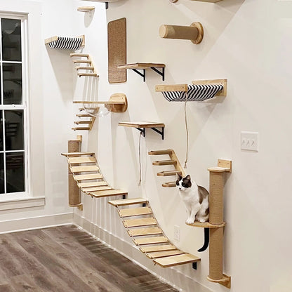 Cat Wall Climbing Shelf Steps Ladder Scratching Post Scratcher Bed Hiding House for Cats Tree Tower Pet Furniture Accessories Beauty World Shop