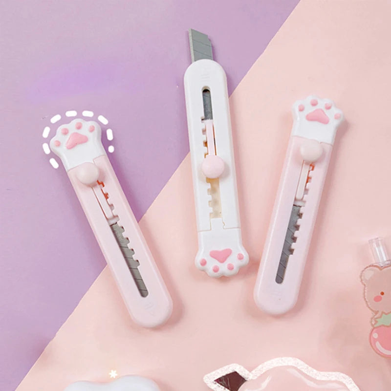 Kawaii Mini Pocket Cat Paw Art Utility Knife Express Box Knife Paper Cutter Craft Wrapping Refillable Blade Stationery Big sale Beauty World Shop
