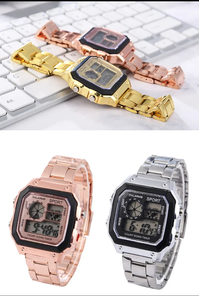 MAYZHISU Classic Men's Digital Watches Luxury Stainless Steel Strap Sport Watches Men Military Clock LED Sport Wristwatch Beauty World Shop